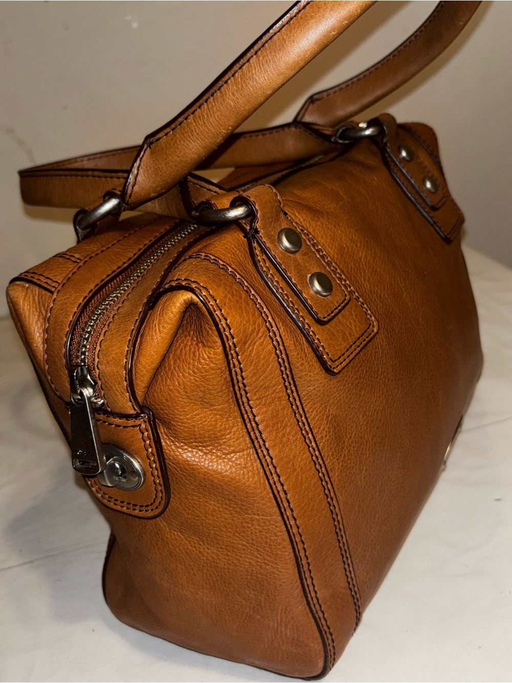 Vintage Brown Leather Fossil Marlow Satchel Purse - Picture 3 of 7